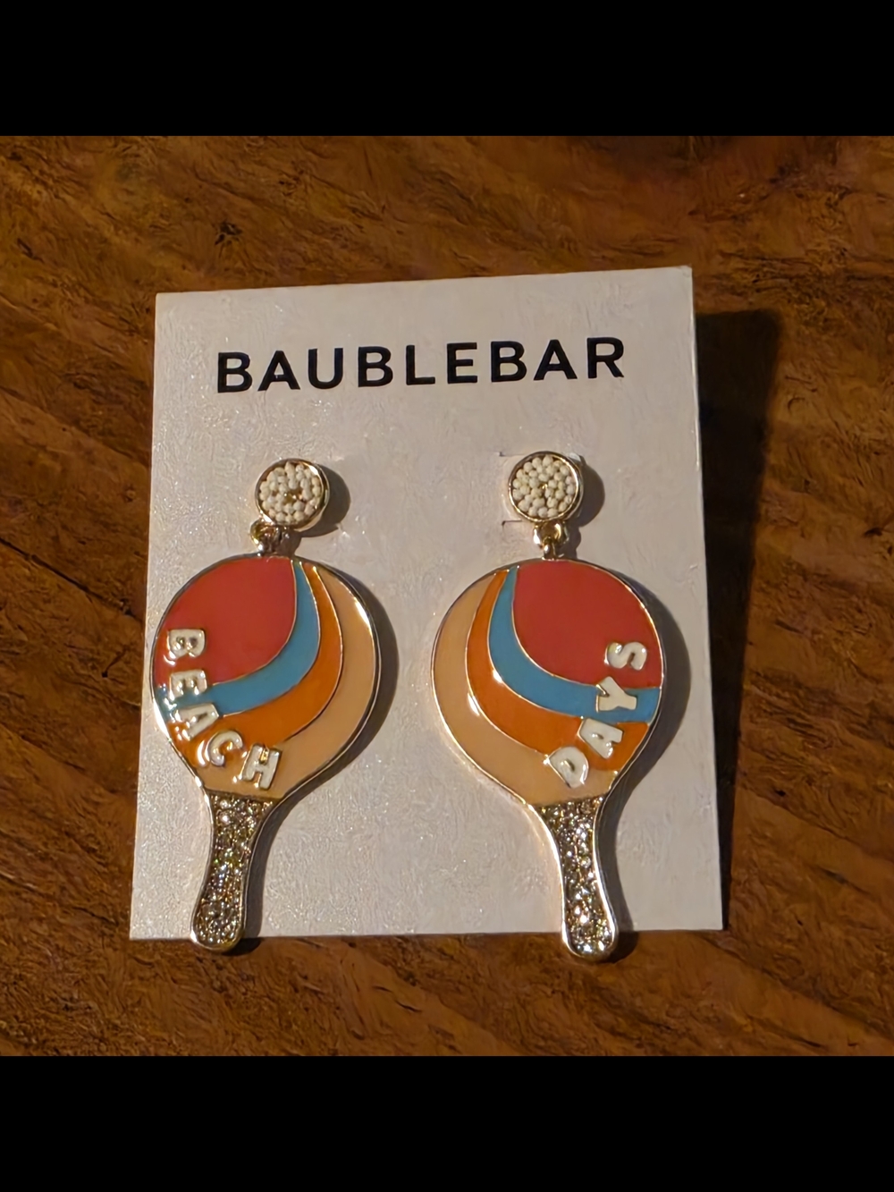 NWT BaubleBar Beach Days Enamel Paddle Earrings - Coral, Orange, Blue Gold Tone